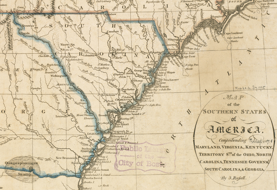 A 1795 map of South Carolina.