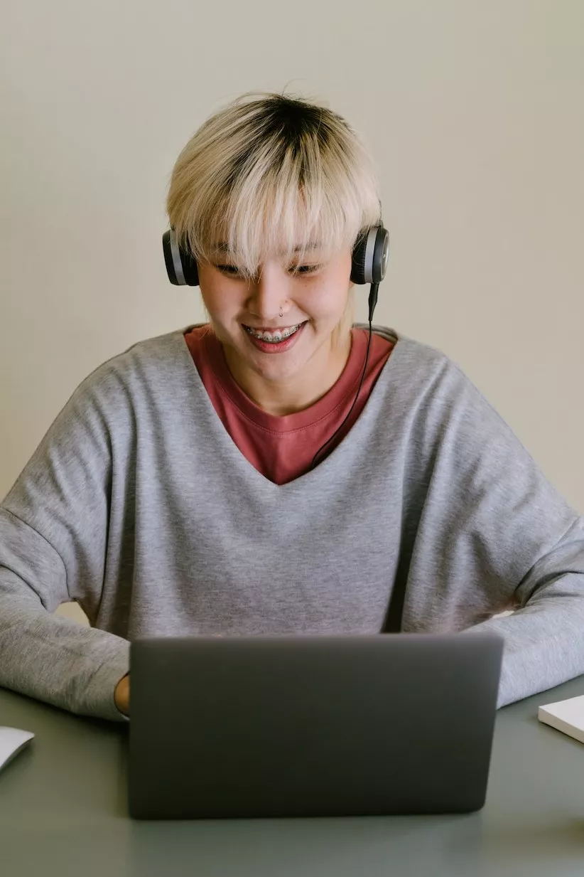 young asian woman on video call